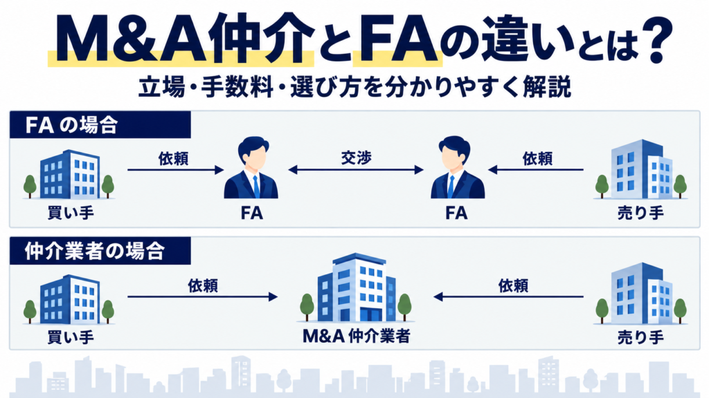 M&A仲介とFAの違いを説明するイラスト
